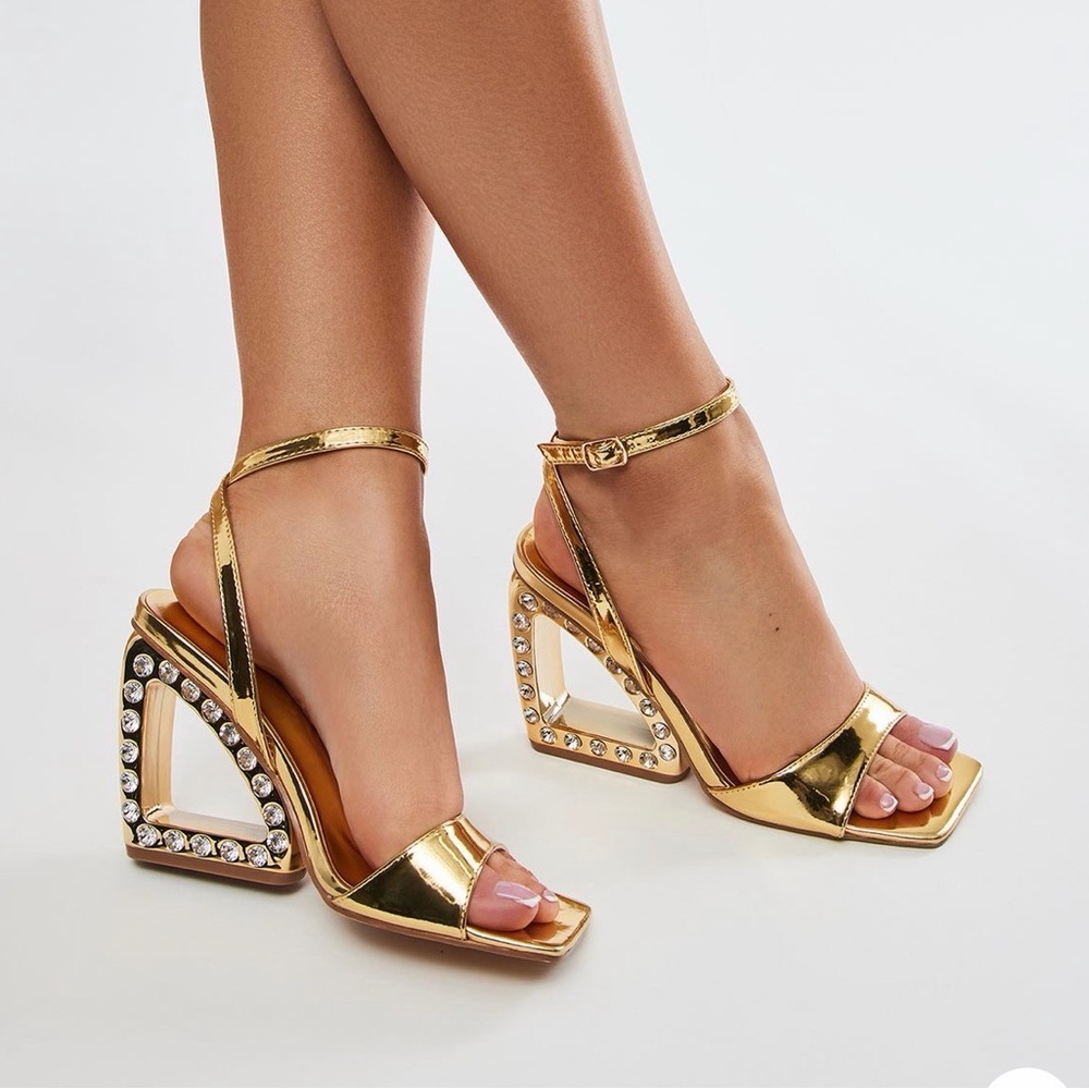 Fashion Nova Gold Geometric Heels